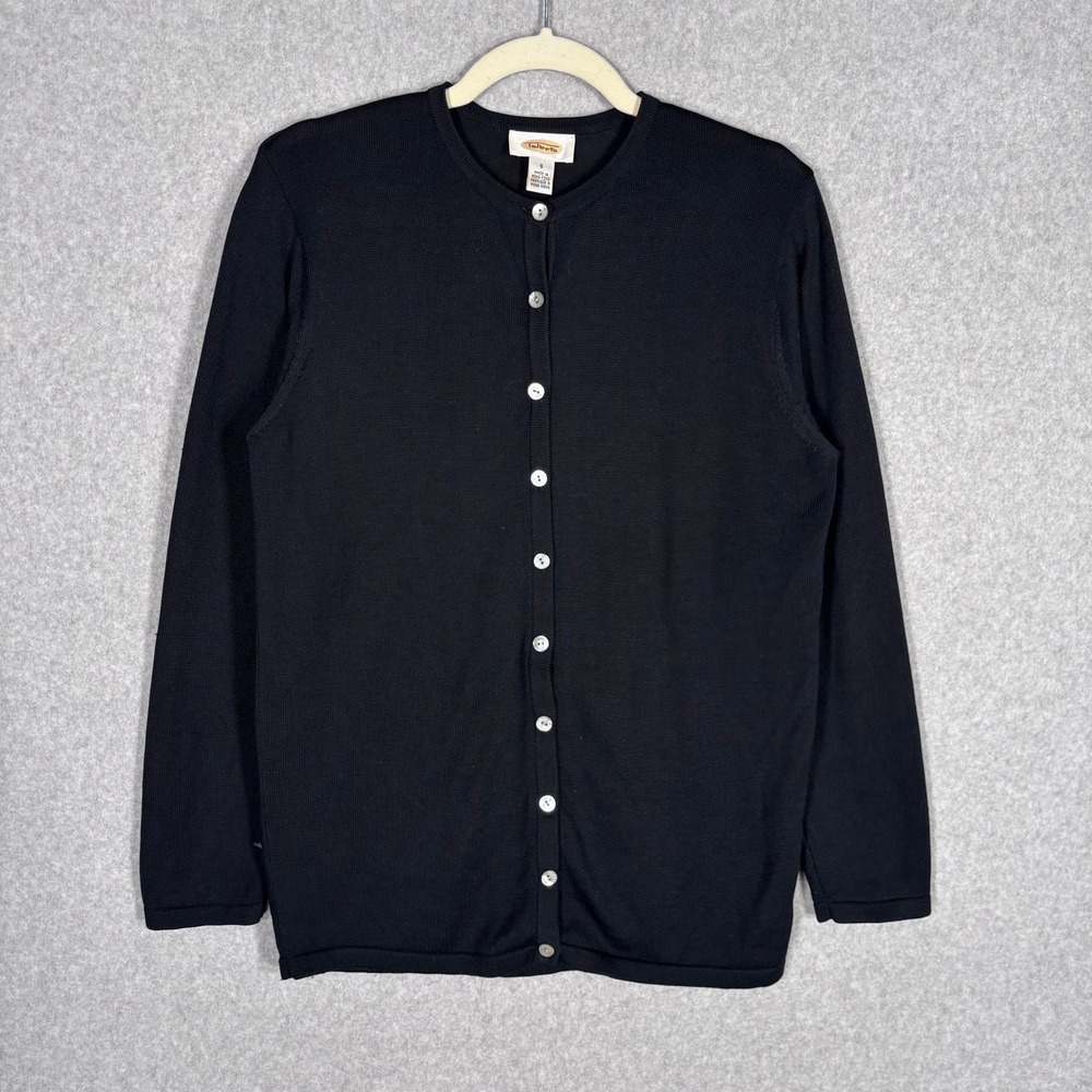 Vintage Talbots Silk Cotton Knit Cardigan Sweater Small Black Minimal Old Money